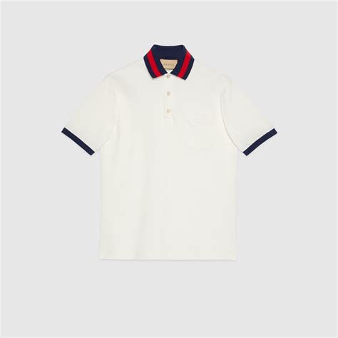 gucci cotton piquet polo with web collar|Cotton piquet polo with Web collar in ivory .